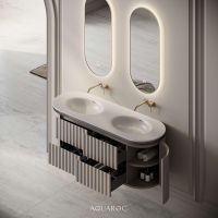 Belgravia II Double Vanity Unit & Stone Basin 1400mm Sabbia Grigio Oak